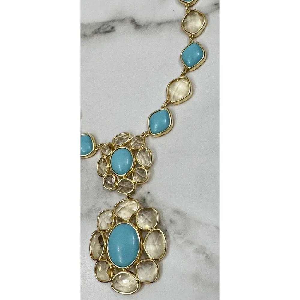 Trifari Faux Robins Egg Turquoise Cluster W/‎ Rhinestones Necklace Signed NWT